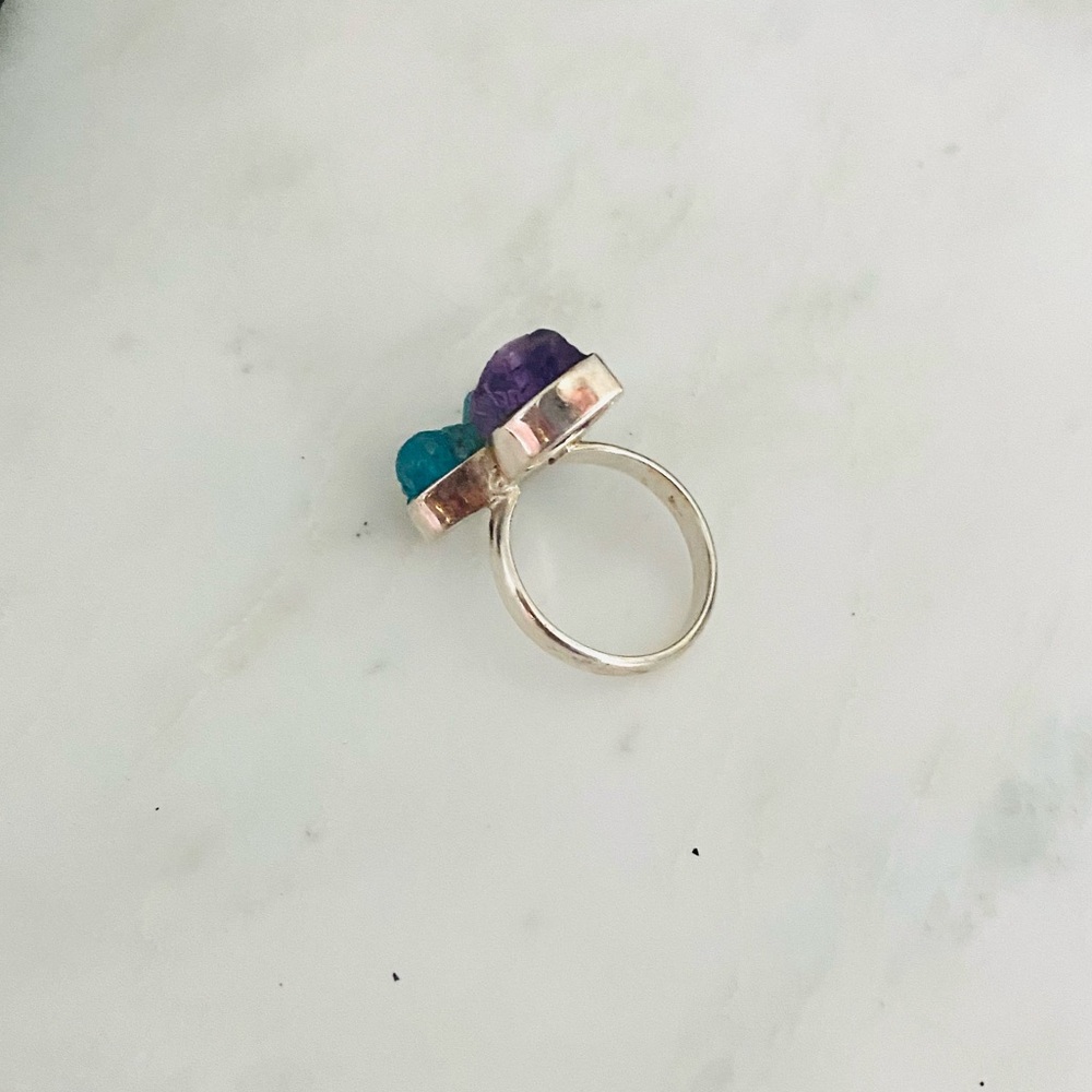 Rough cut amethyst trio, sterling silver setting. - Picture 8 of 15
